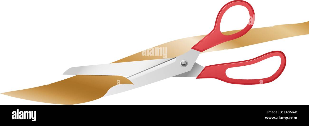 vector illustration of scissors cutting golden ribbon Stock Vector