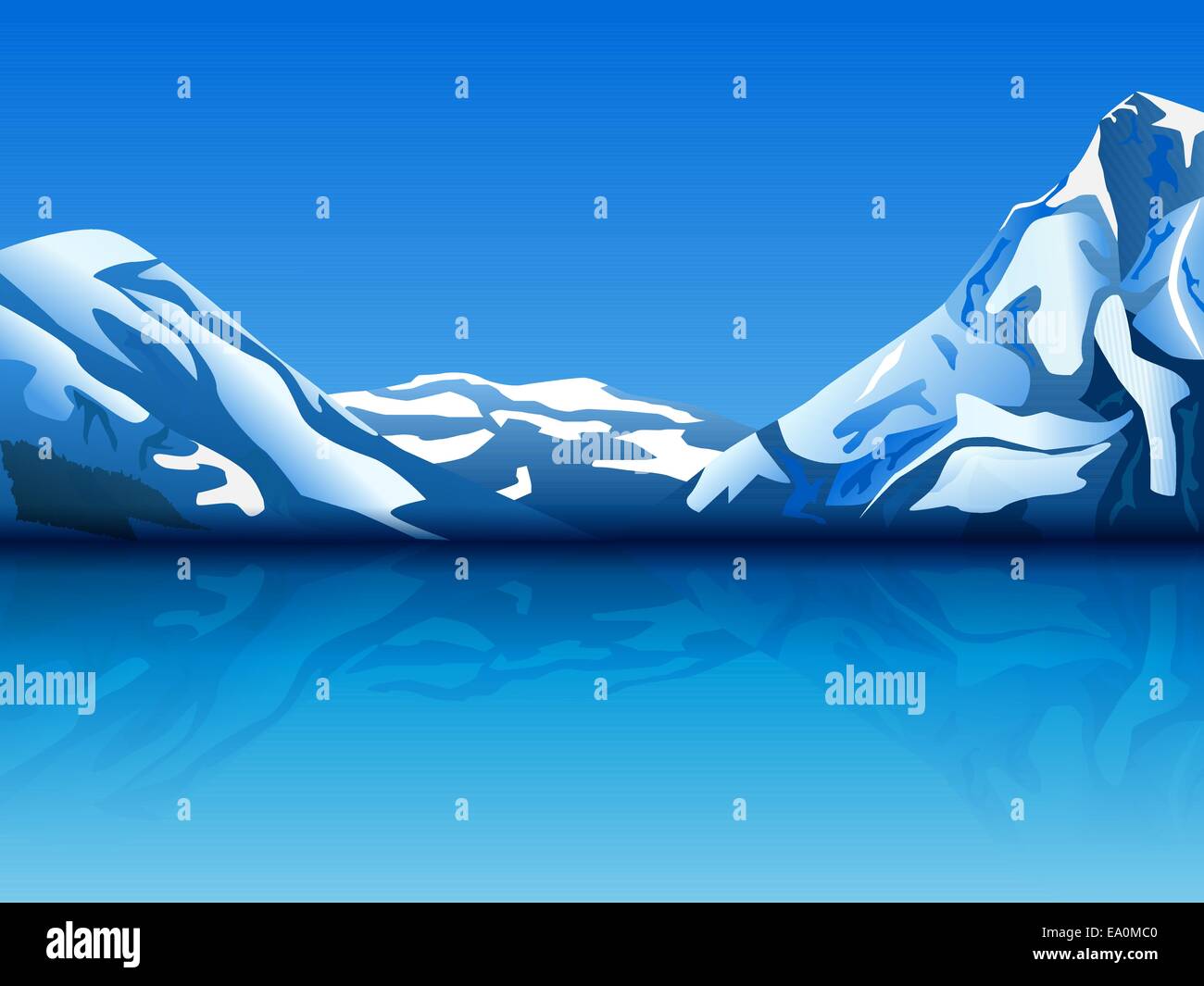 vector illustration of snowy mountains with reflection in the water, eps10 file, transparency used Stock Vector