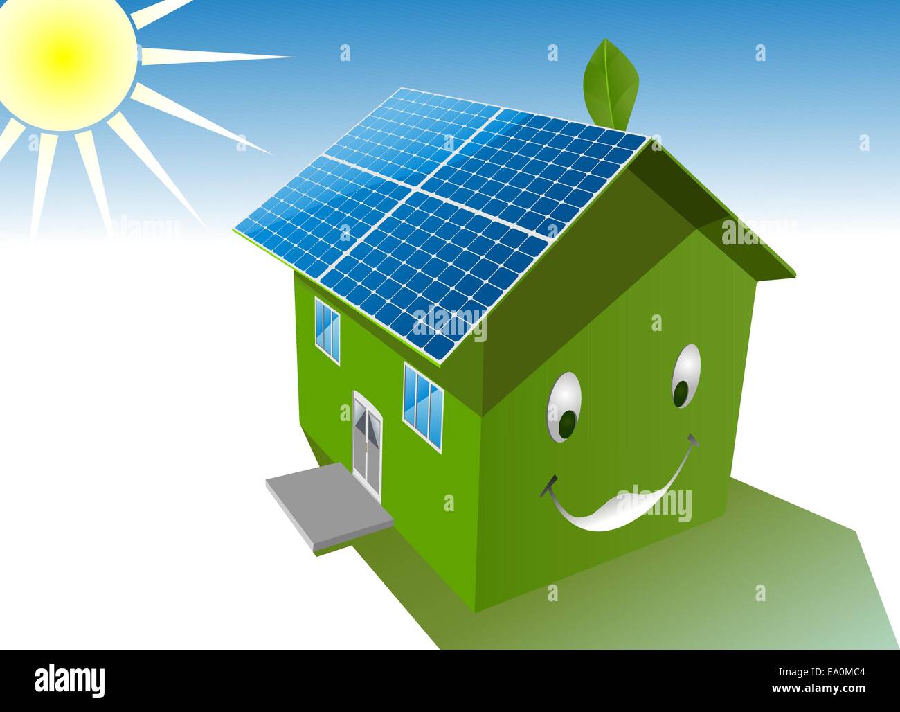 vector happy green house with solar system roof Stock Vector