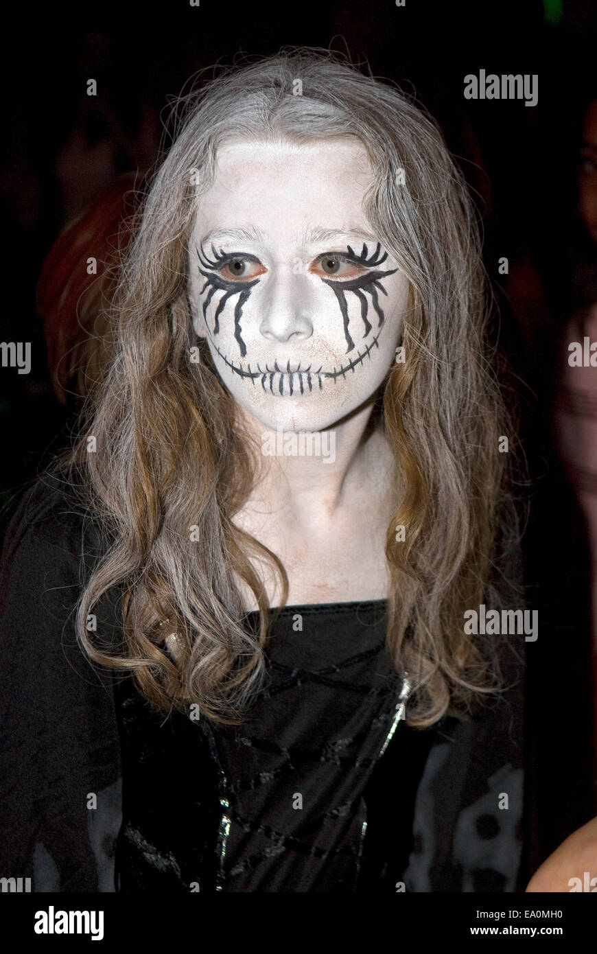 Scary Man Face Painting Terminator Stock Photo 299116799