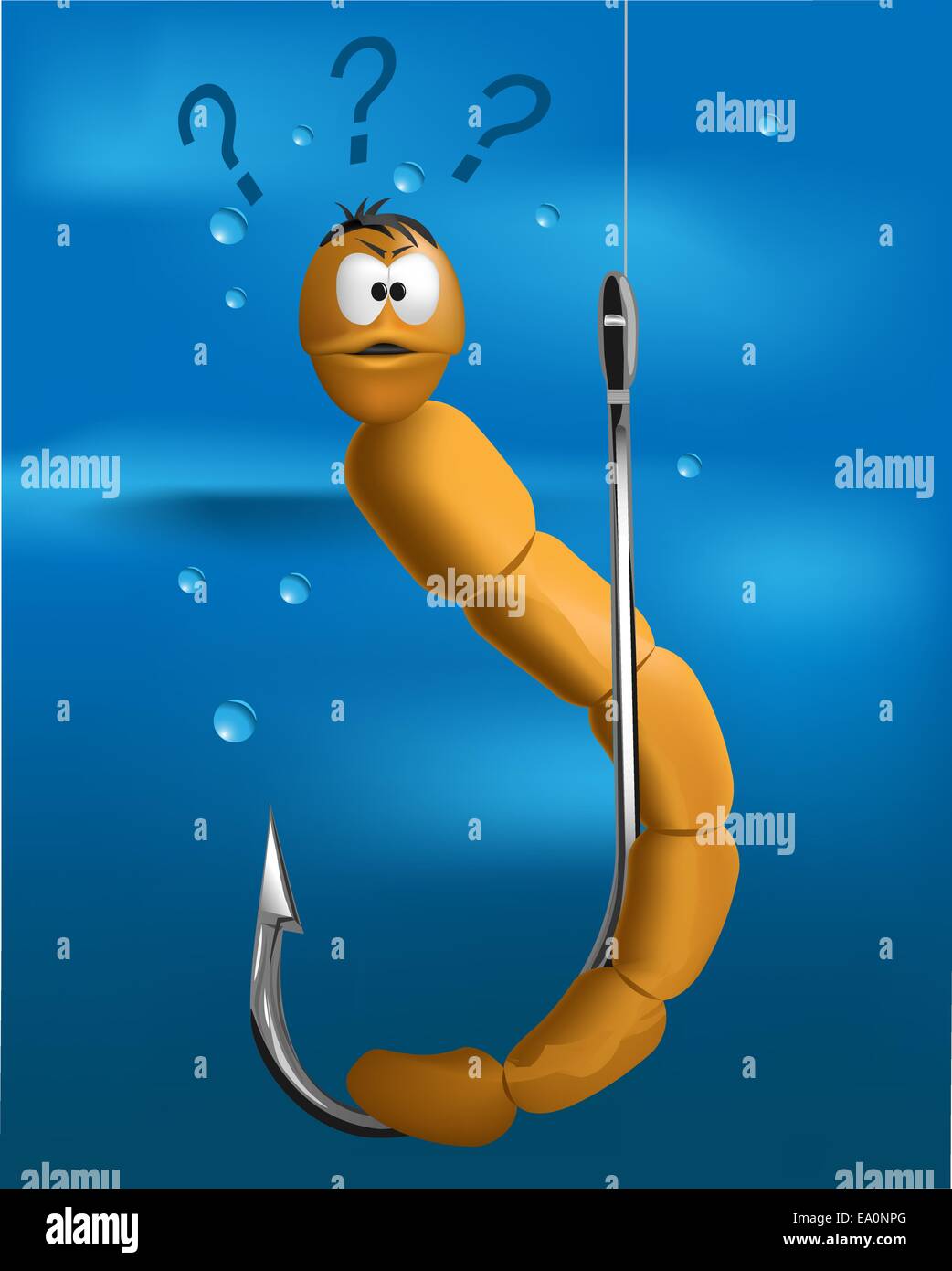 vector cartoon worm on the hook in the water Stock Vector