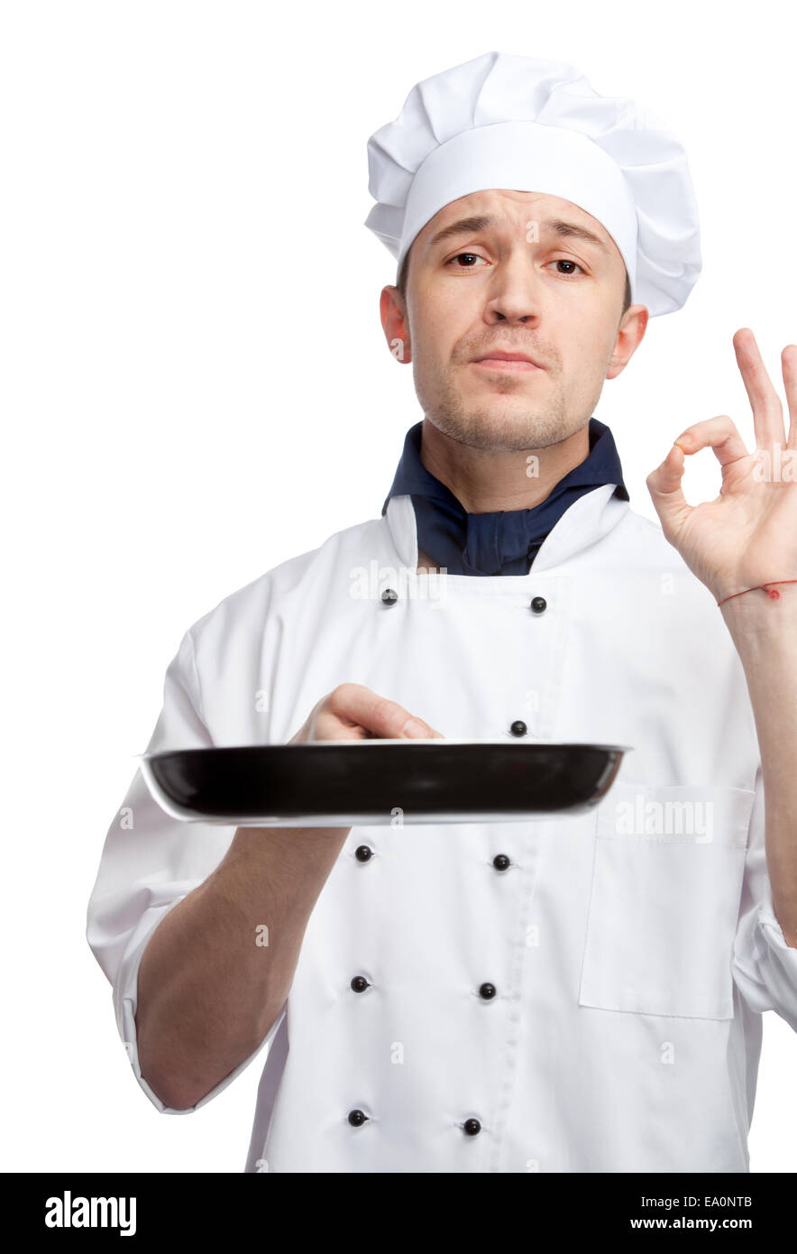 chef holding pan Stock Photo Alamy