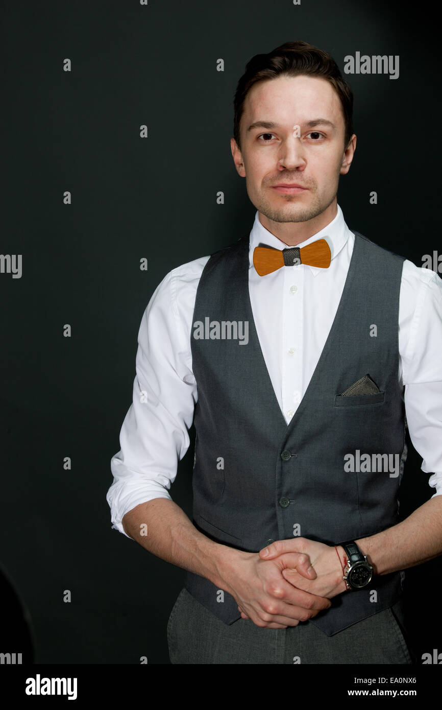 man in suit with bowtie Stock Photo Alamy