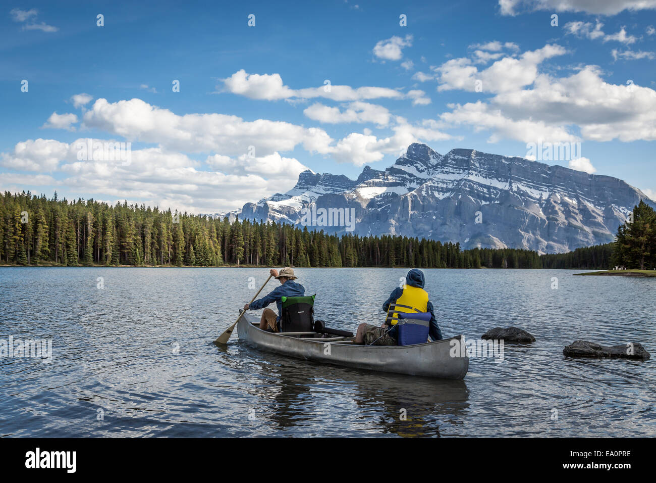 Canoe on Lake Minnewanka and Two Jack Lake, Banff National Park