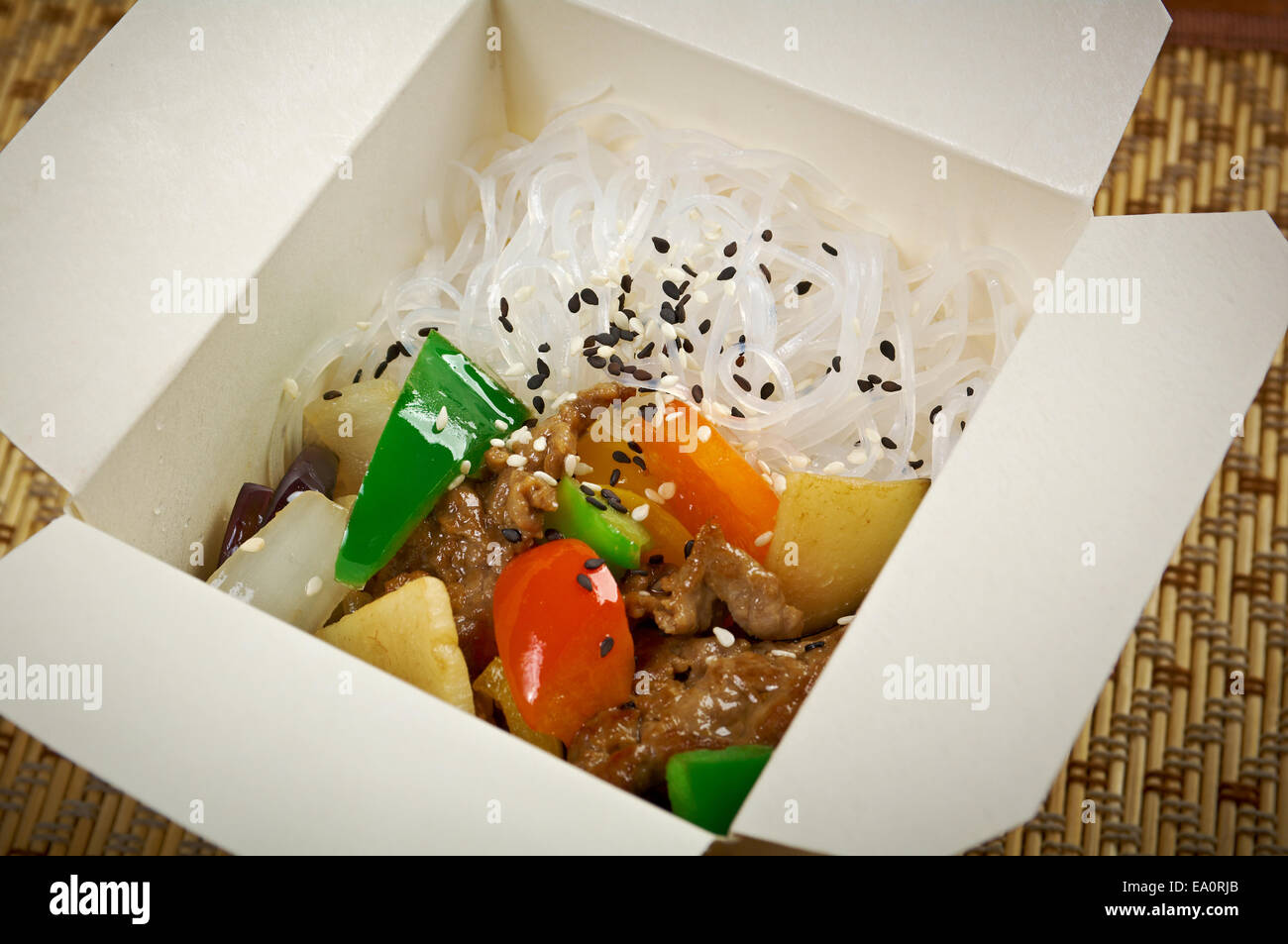 Chinese rice noodles, meat and oyster sauce Stock Photo Alamy