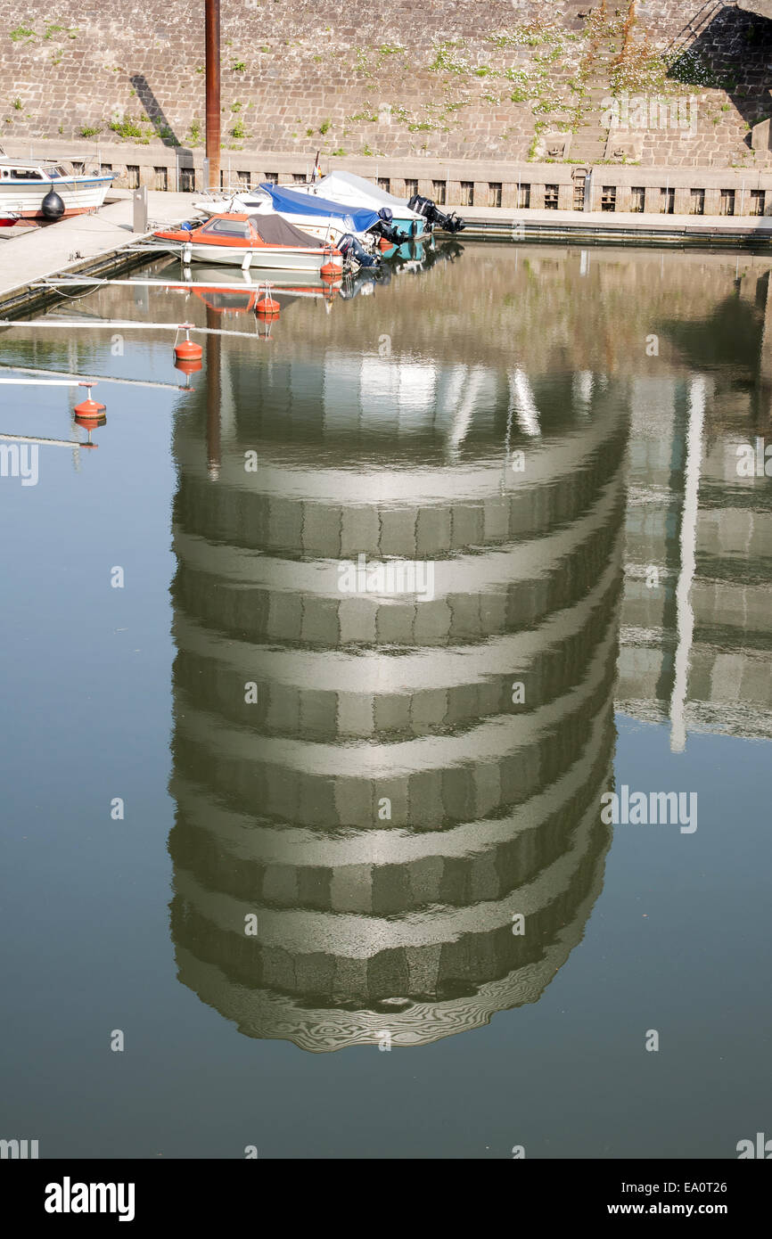 Five Boats, Inner harbor Duisburg, Germany Stock Photo