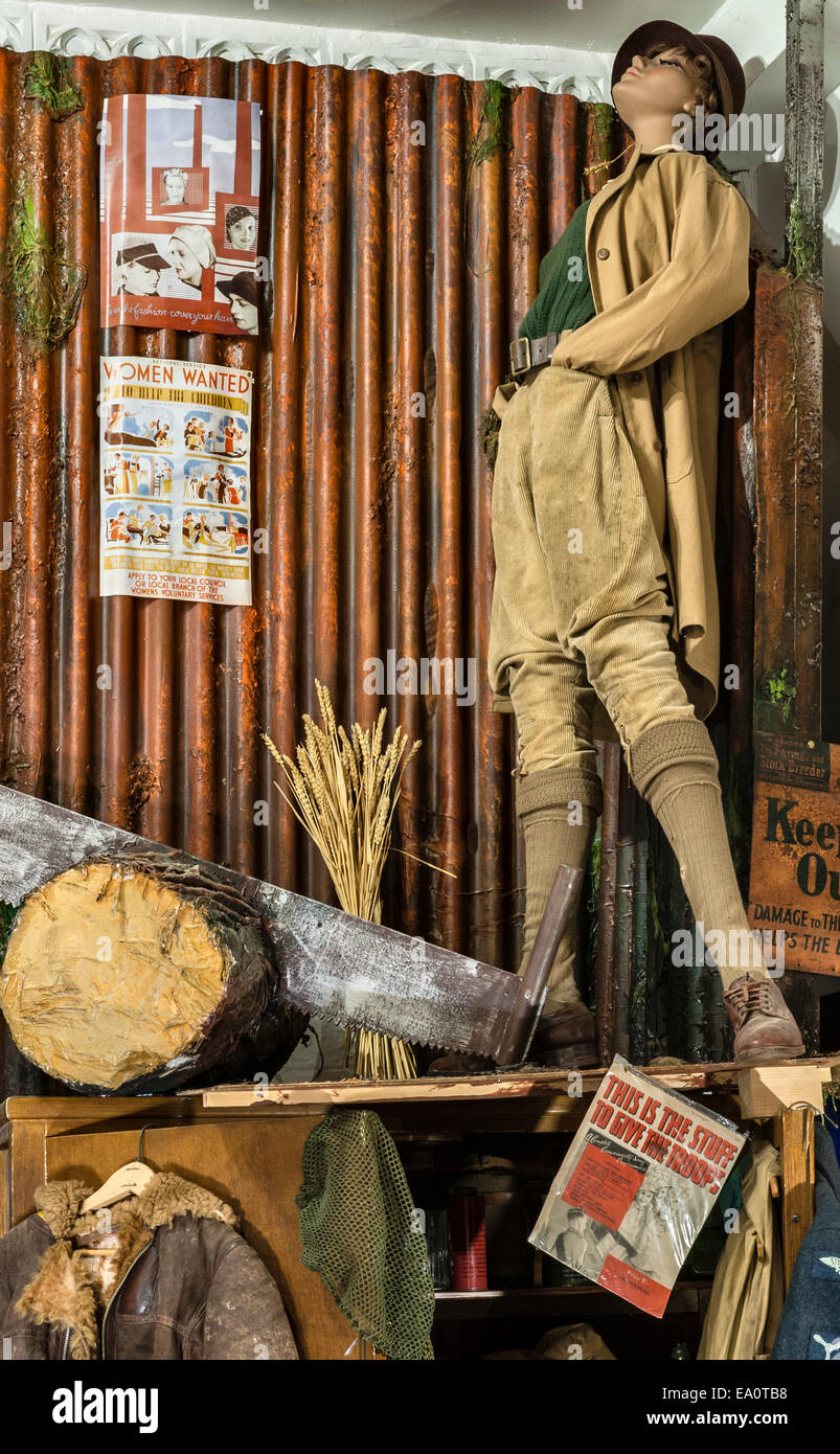 The Land of Lost Content , a museum of 20c British popular culture, Craven Arms, Shropshire, UK. Wartime - a Land Girl's uniform Stock Photo