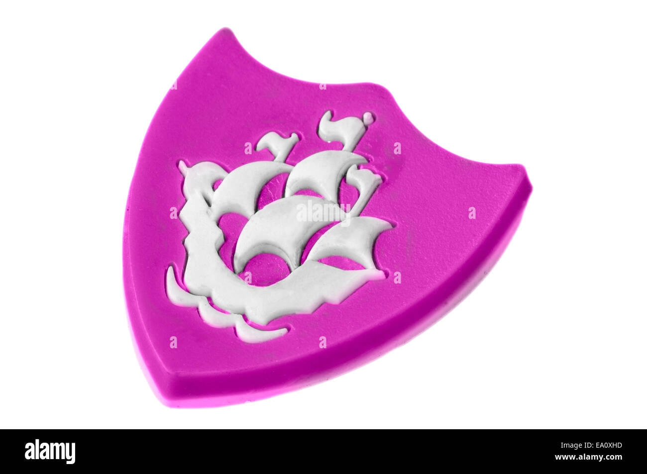 An purple Blue Peter badge, given out to viewers who send in programme reviews. Stock Photo