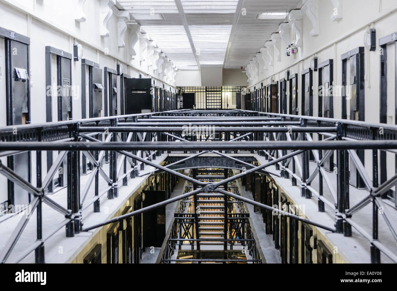 Cells and landing in the Crumlin Road Gaol, a Victorian built prison. Stock Photo