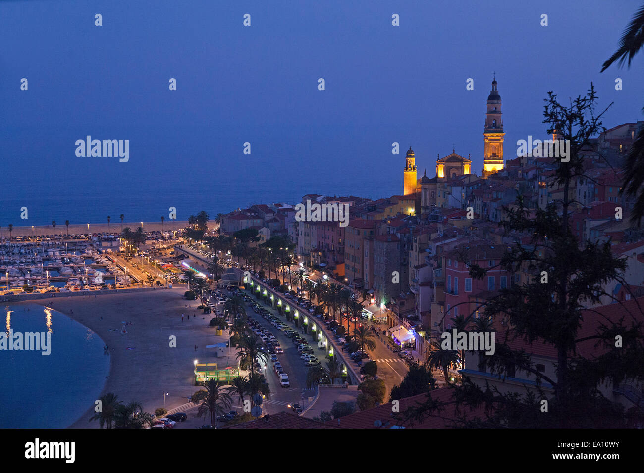 harbour and church StMichelArchange, Menton, Cote d´Azur, France