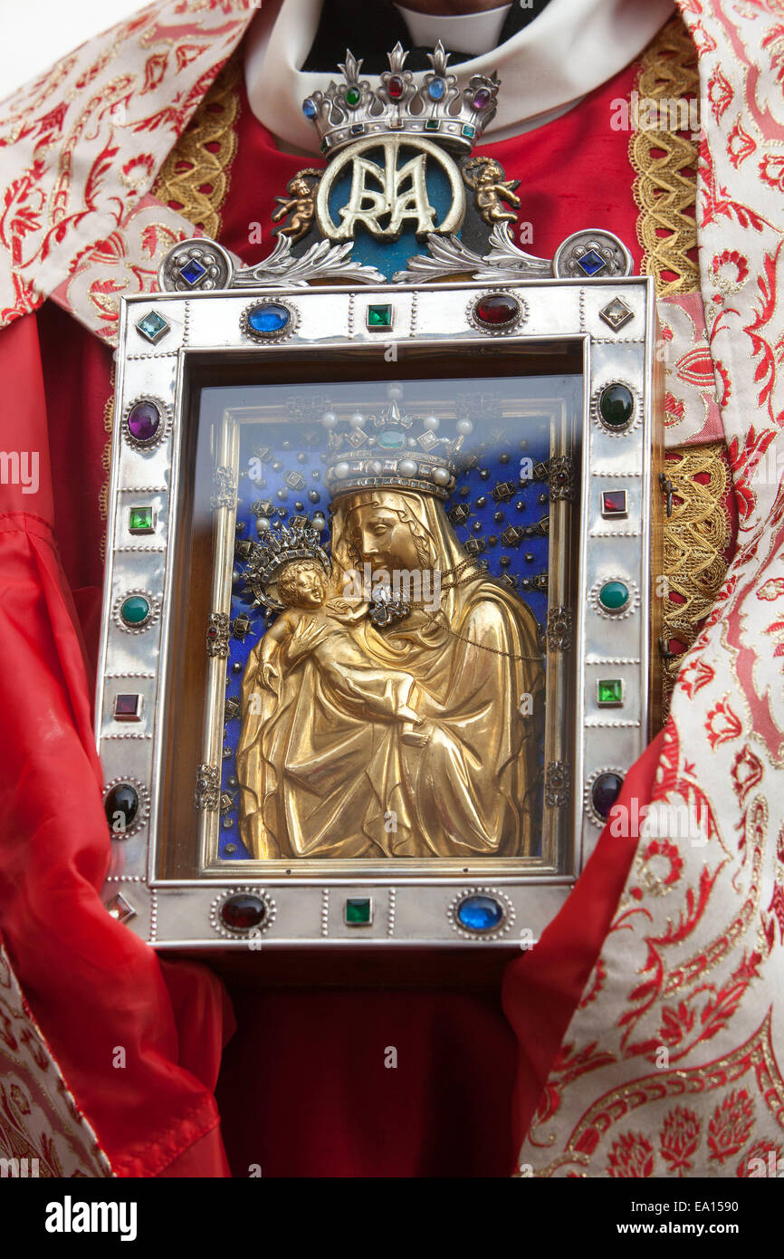 Palladium of Czech land is a love picture. It is a metal relief of the Madonna with Child. Czech Republic Stock Photo