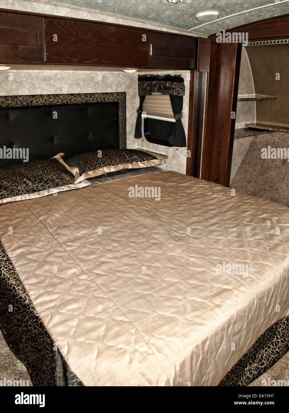 bedroom in a recreational vehicle Stock Photo