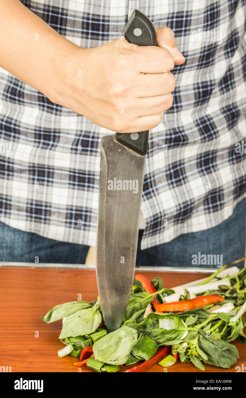 chopped food pepper mushrooms herbs on wooden table Stock Photo - Alamy