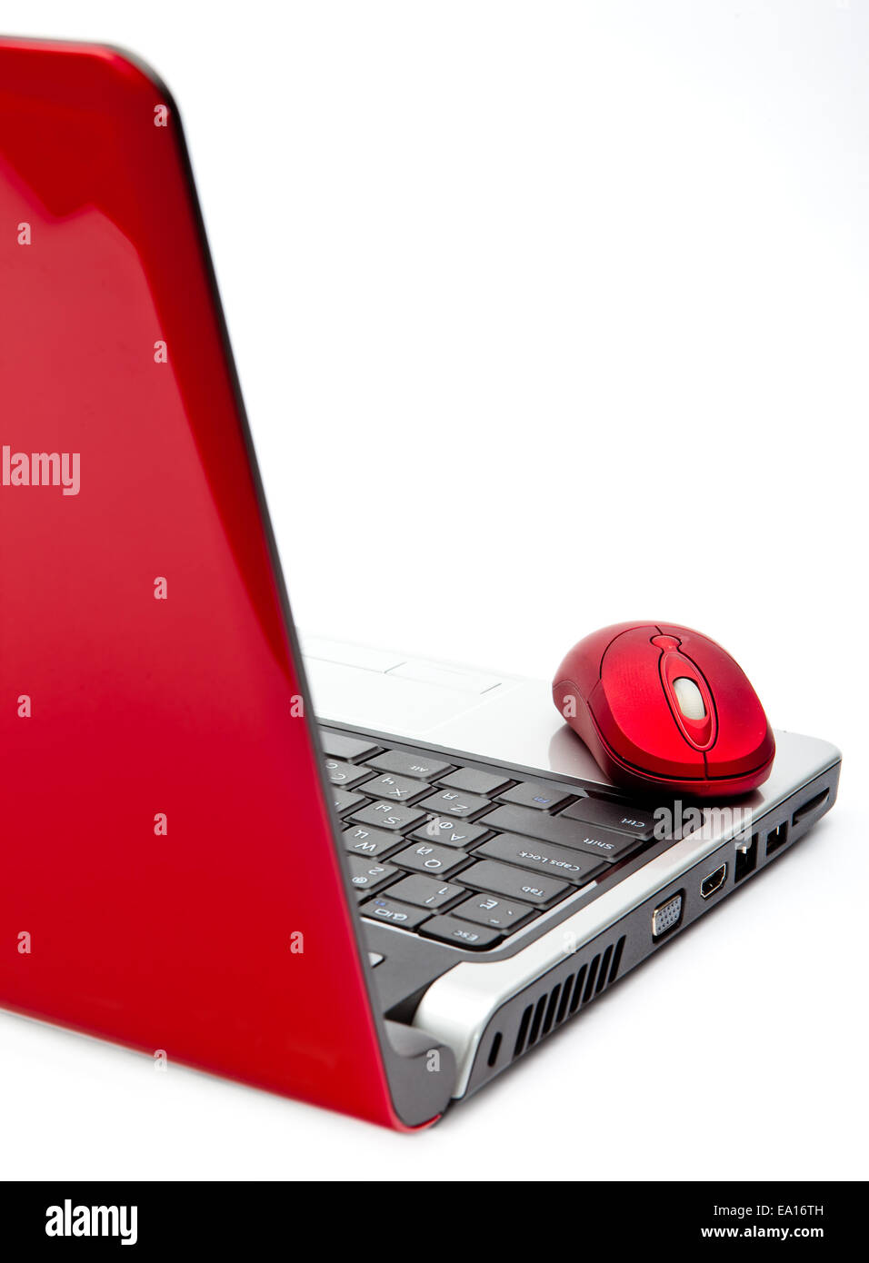 Red computer mouse and red notebook Stock Photo - Alamy