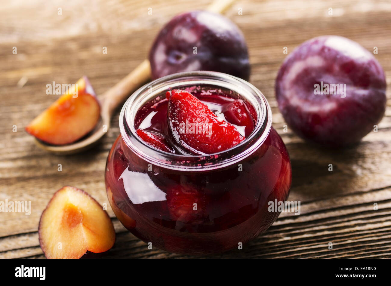 plum fruit preserves Stock Photo