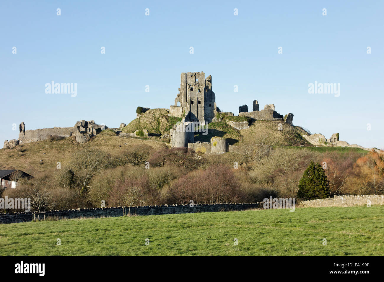 Corfe Castle in Dorset, England Stock Photo