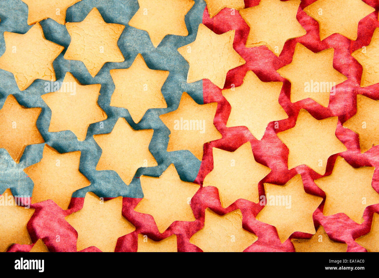 Christmas biscuits with red blue background in the style of America flag Stock Photo