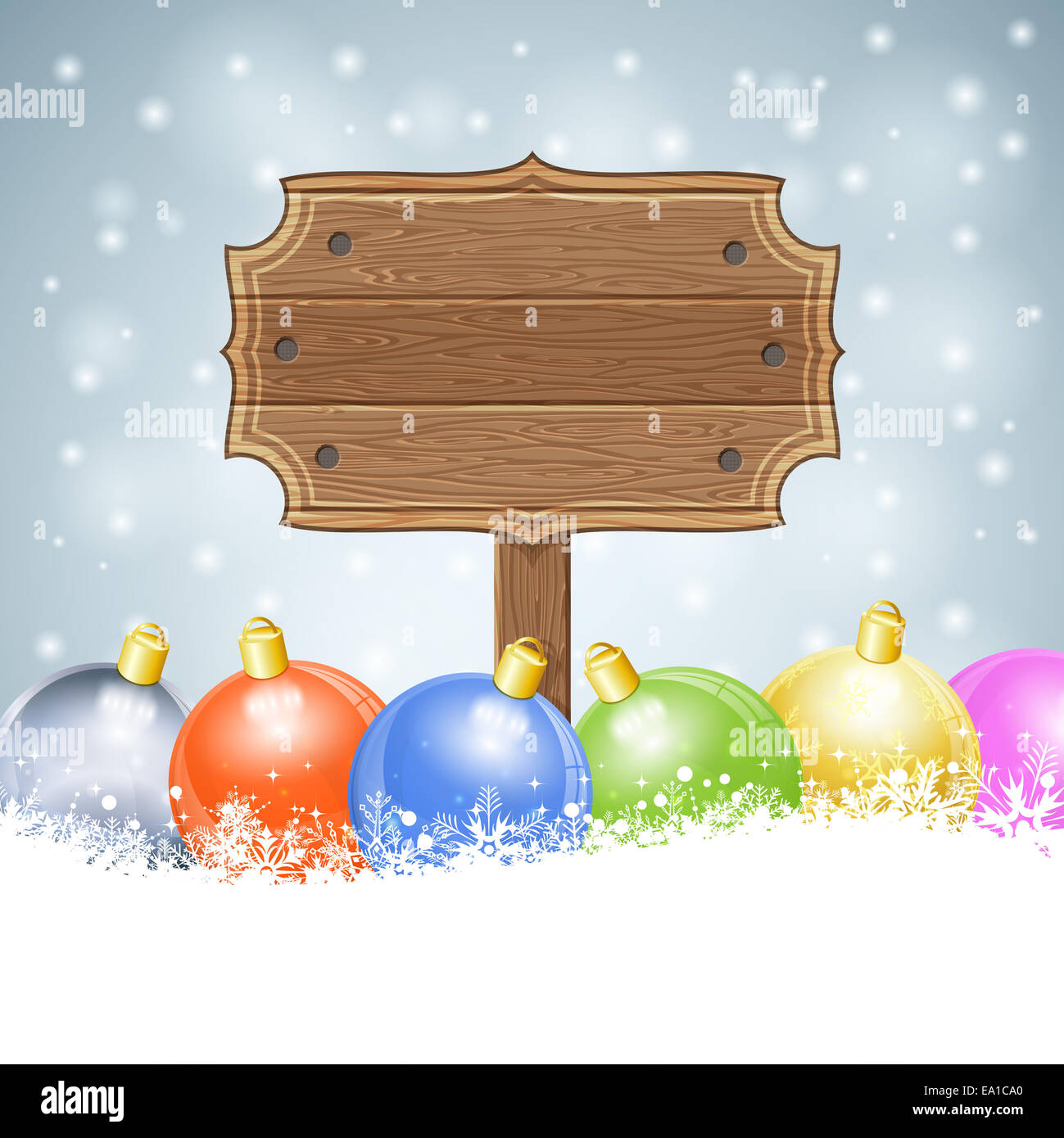 Christmas background with Wooden Plaque and Bauble. Template for Cover,  Flyer, Brochure Stock Photo - Alamy