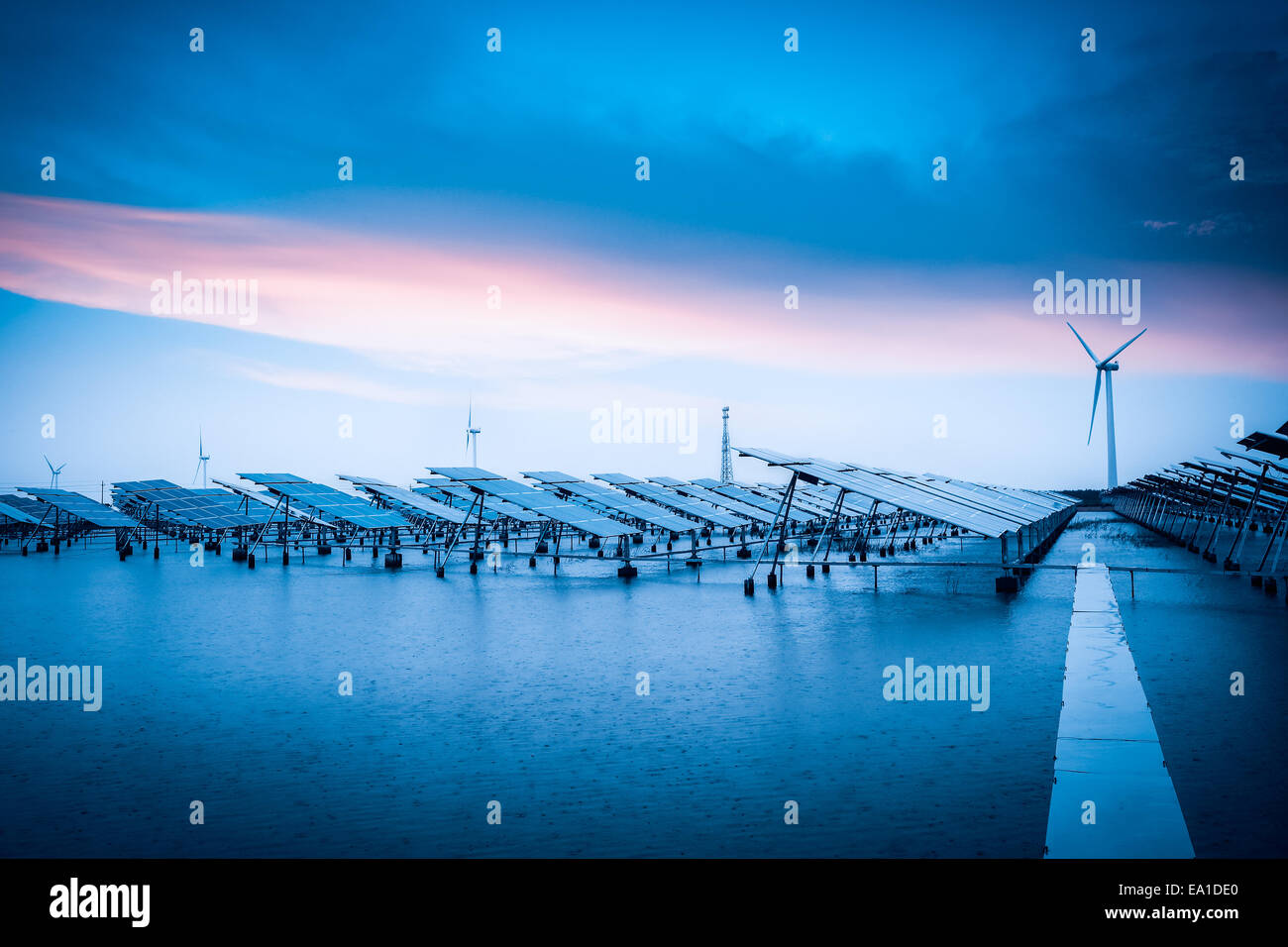 solar and wind power in bad weather Stock Photo