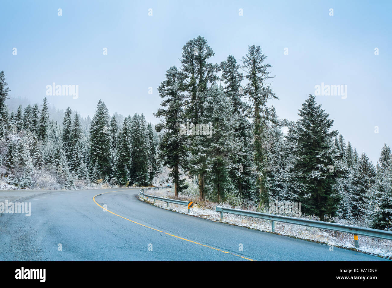 mountain road with snow Stock Photo