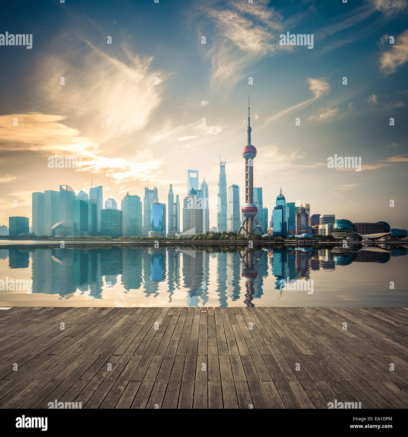 shanghai skyline in sunrise Stock Photo