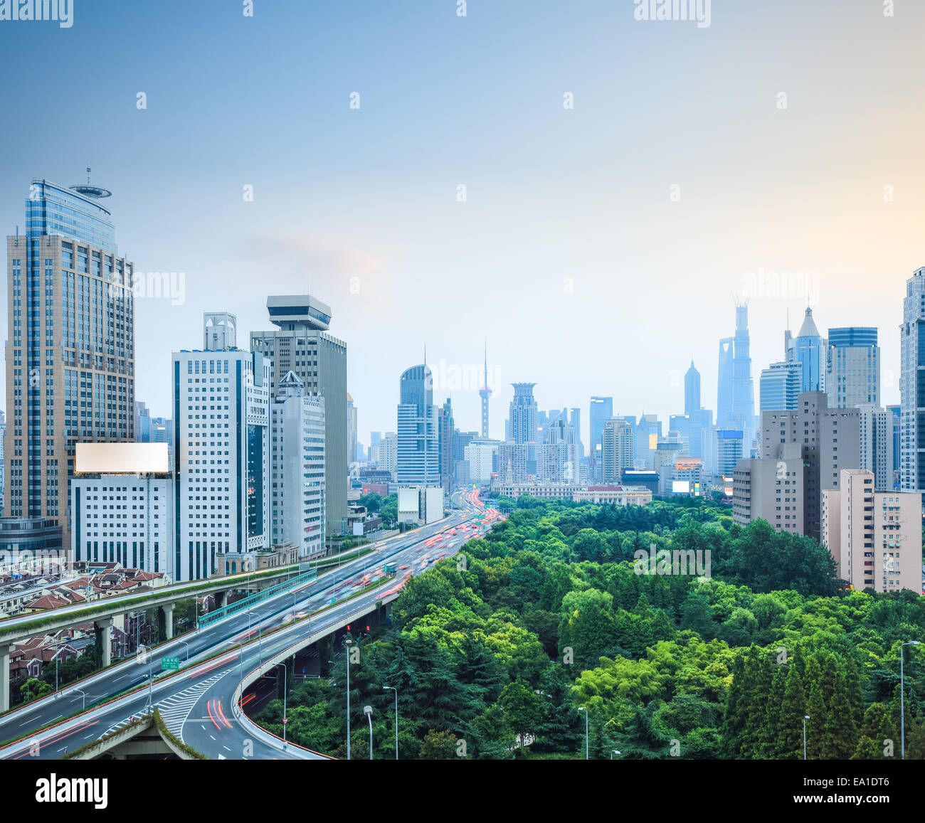 shanghai skyline and elevated road Stock Photo