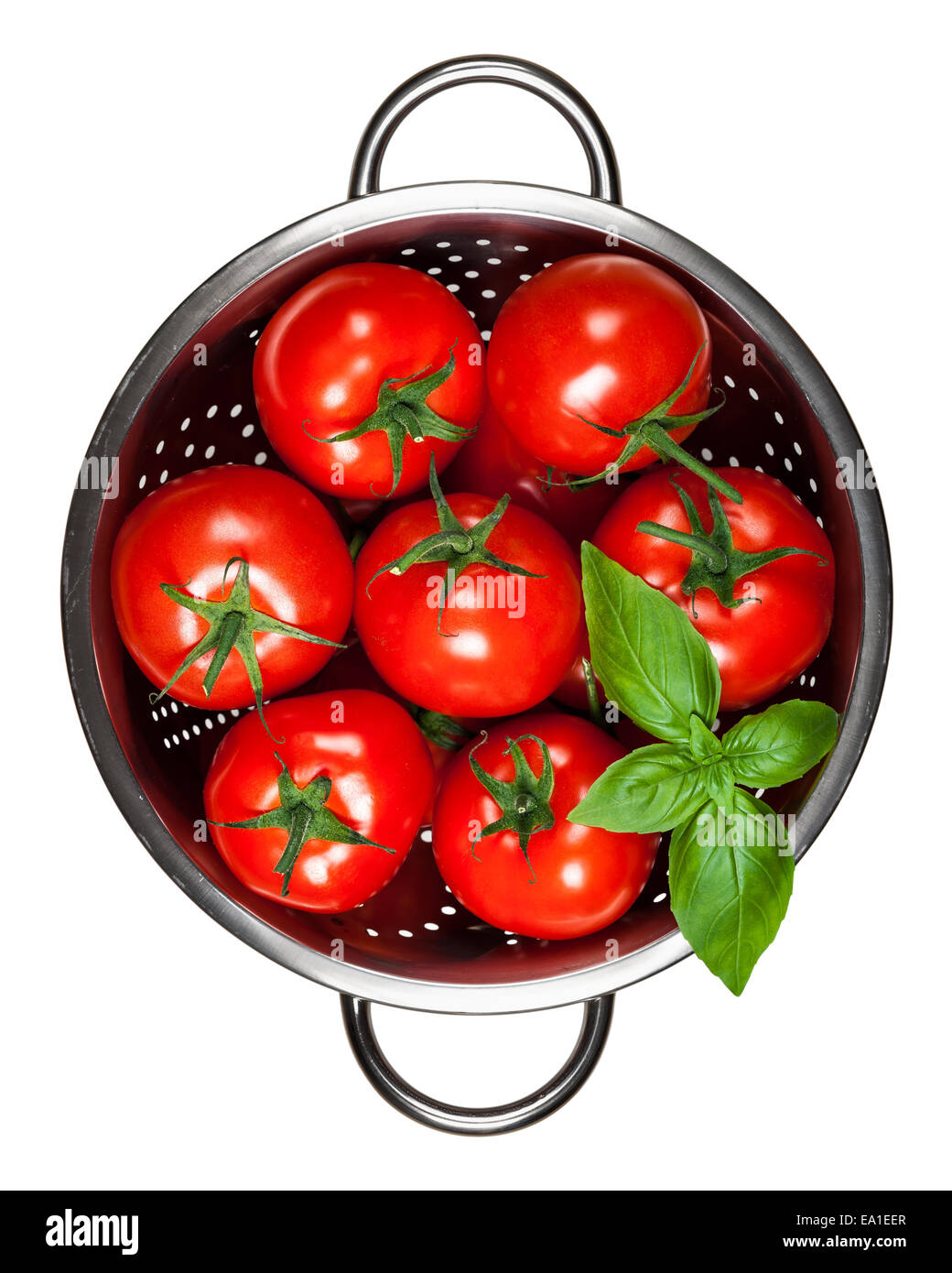 Tomatoes With Basil Stock Photo - Alamy