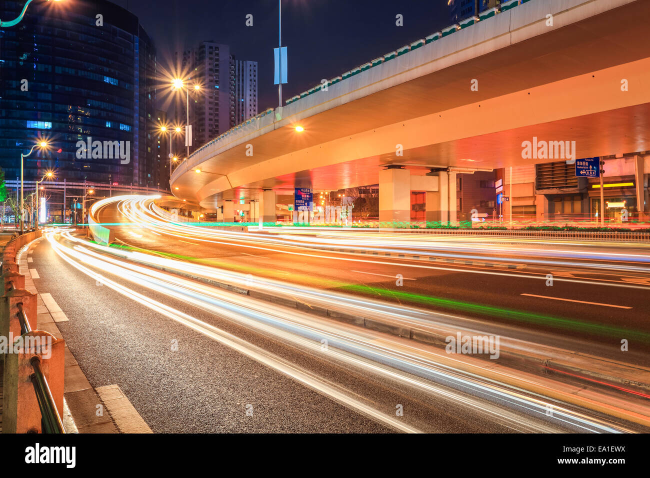 light trails on the road Stock Photo