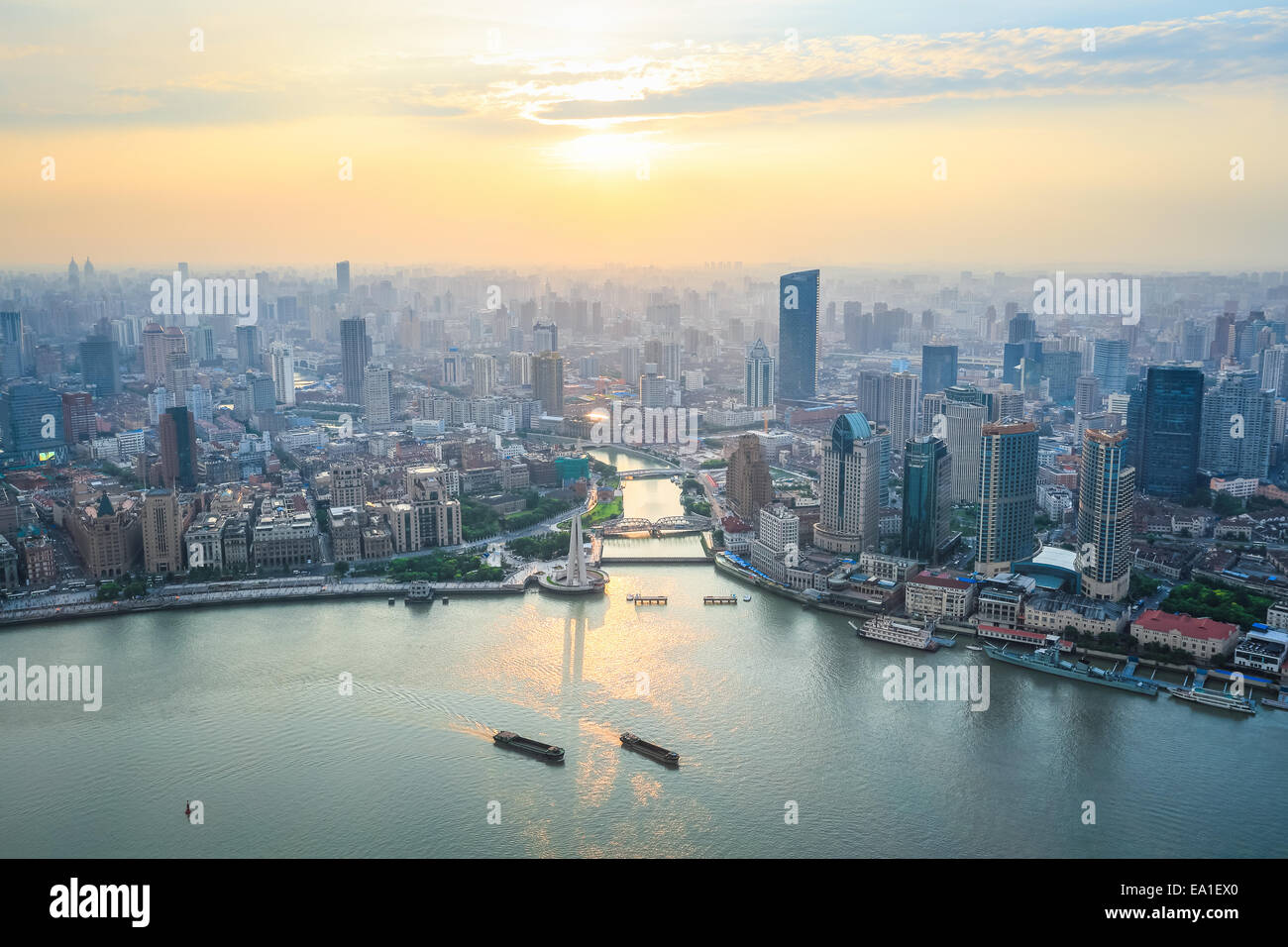 bird's eye view of shanghai in sunset Stock Photo