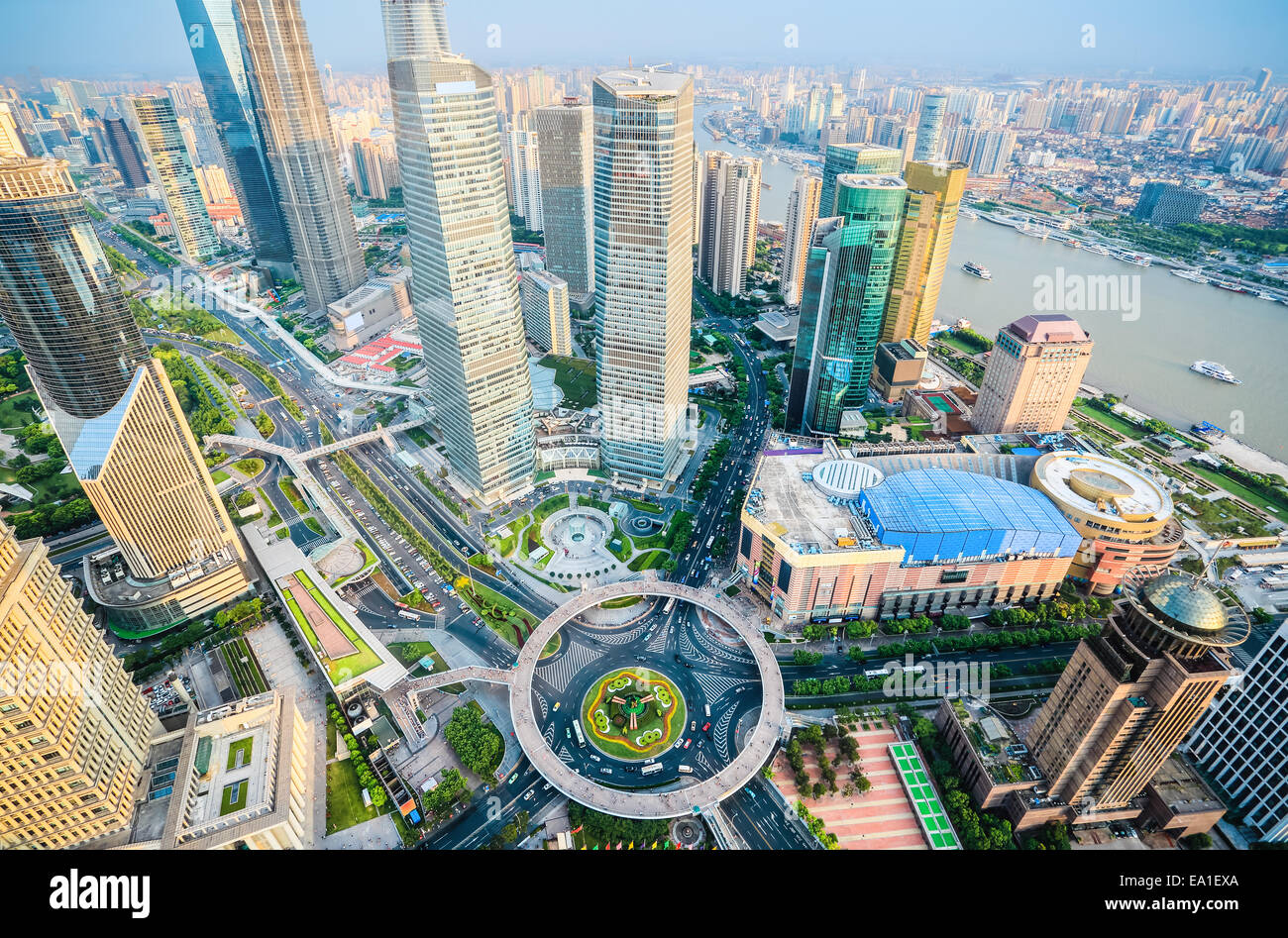 a bird's eye view of shanghai downtown Stock Photo