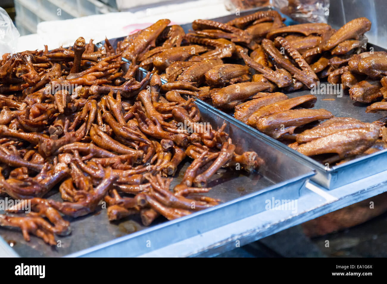 Chinese street food at traditional market in Taipei, Taiwan Stock Photo