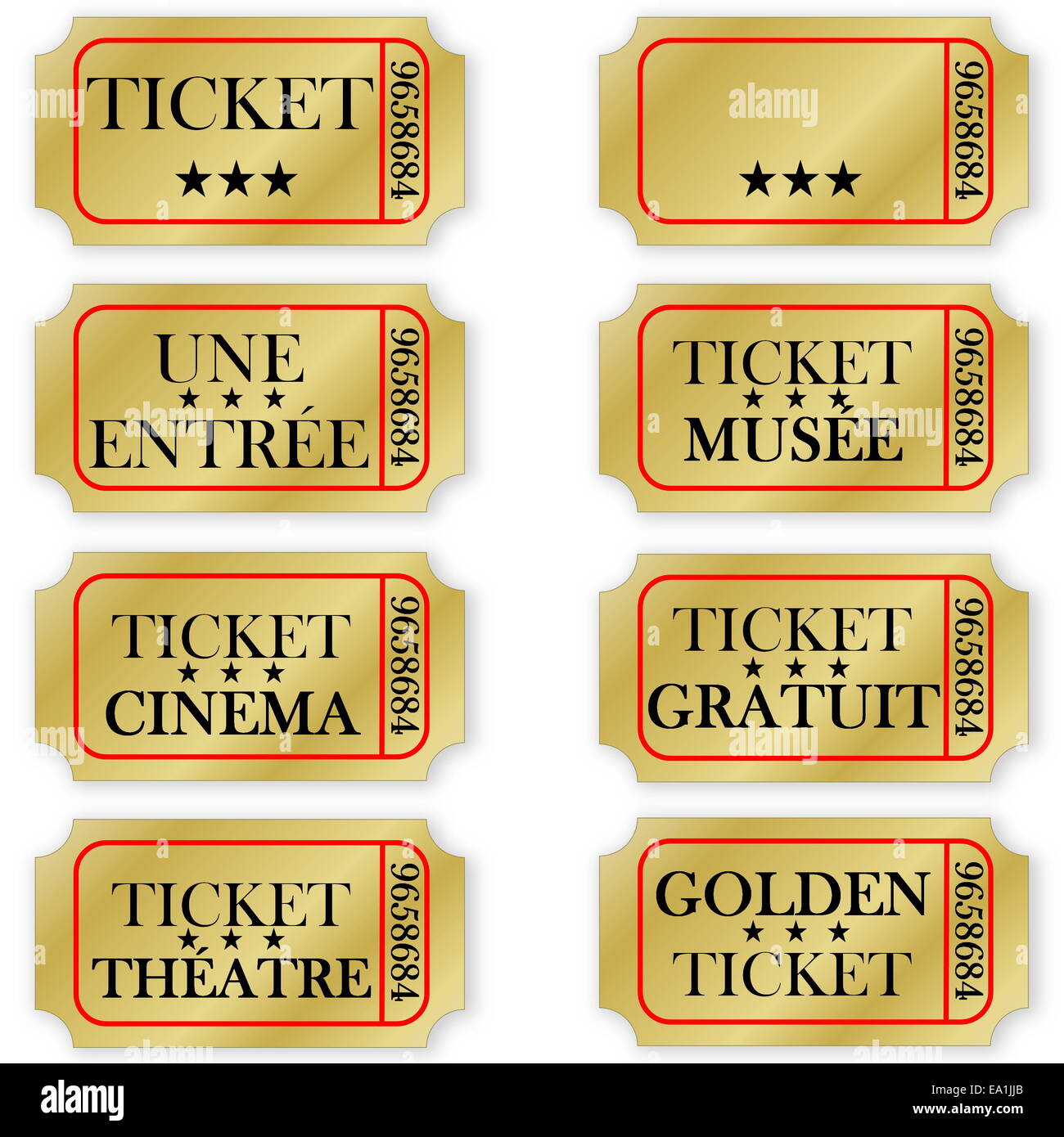 Set of french golden tickets Stock Photo Alamy