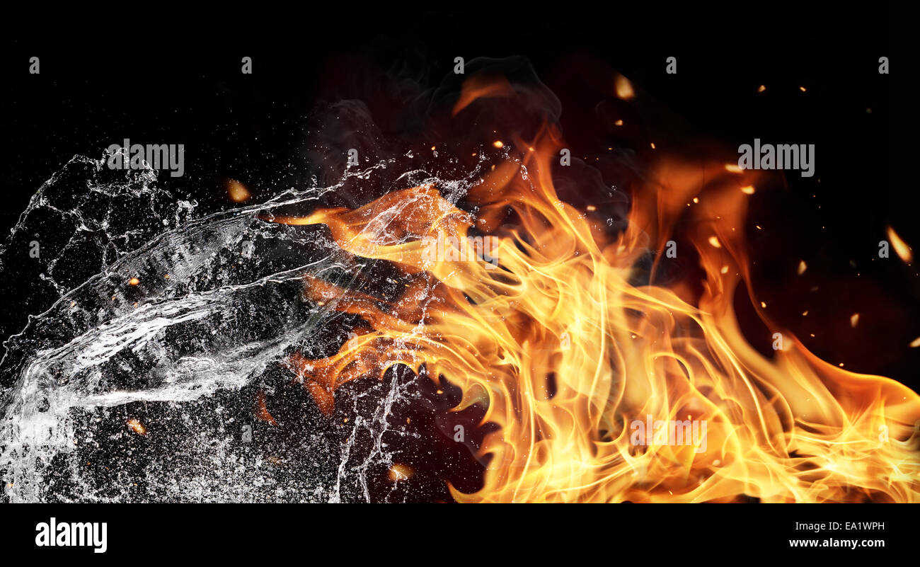 Symbol of water and fire energy, isolated on black background Stock