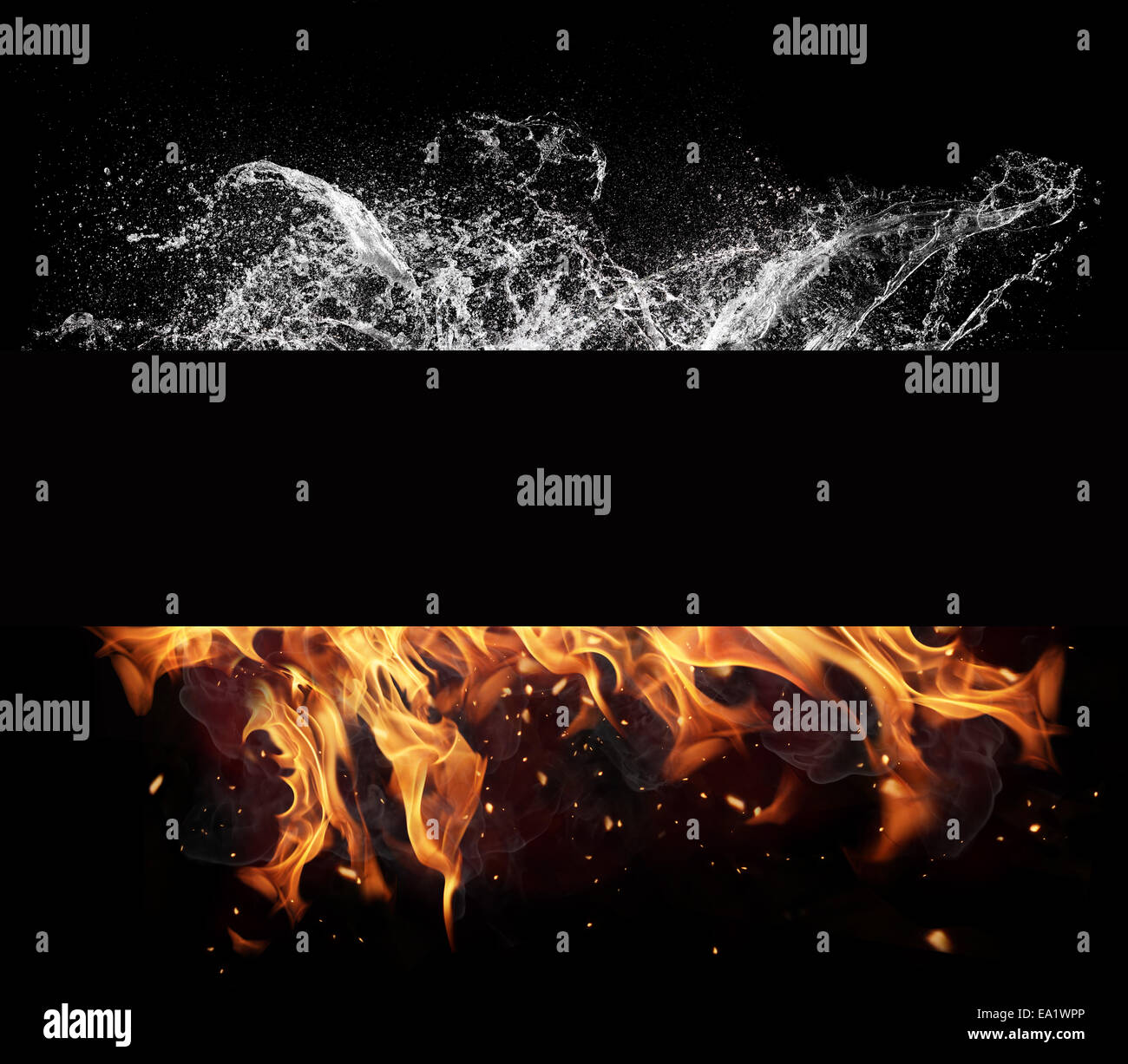 Symbol of water and fire energy, isolated on black background Stock