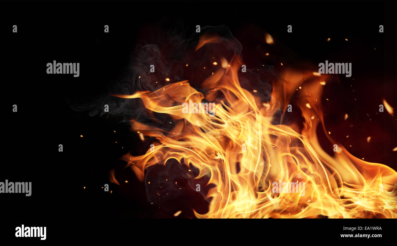 Fire flames isolated on black background Stock Photo - Alamy