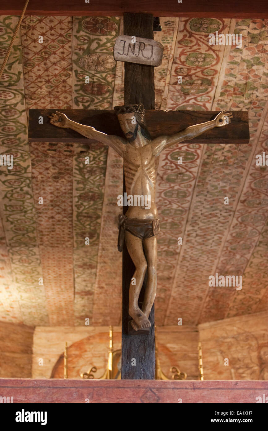 Crucifix At The Interior Of The Wooden Church Of St. Leonard, Lipnica Murowana, Malopolska, Poland Stock Photo