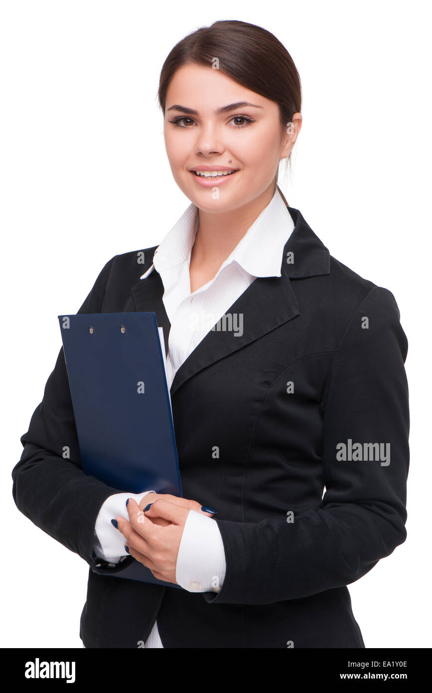 Young business woman holding folder Stock Photo - Alamy