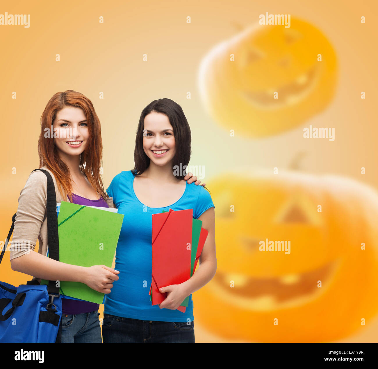 smiling student girl with books and bag Stock Photo - Alamy