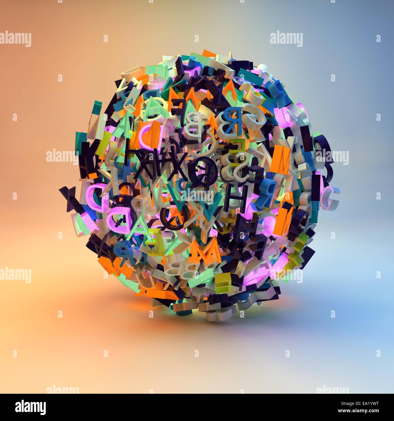 Visual Ball Letters 3d render with letters forming a ball, symbolizing writing, reading ...