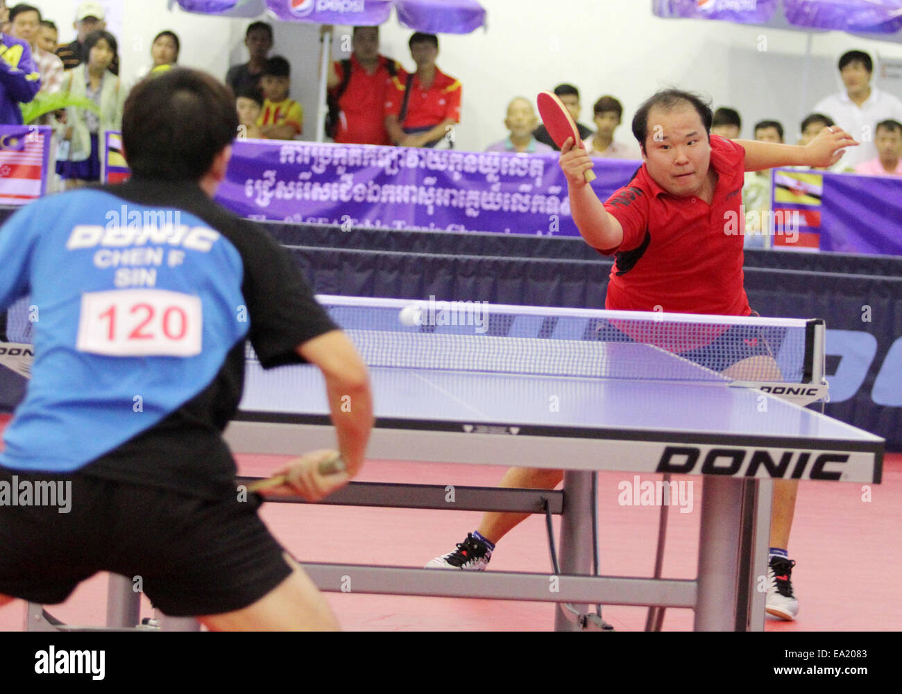 Phnom Penh, Cambodia. 5th Nov, 2014. Ly Song Hong (R) of Cambodia