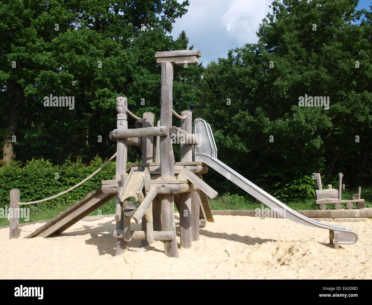 Playground with sand box and slides. Stock Photo