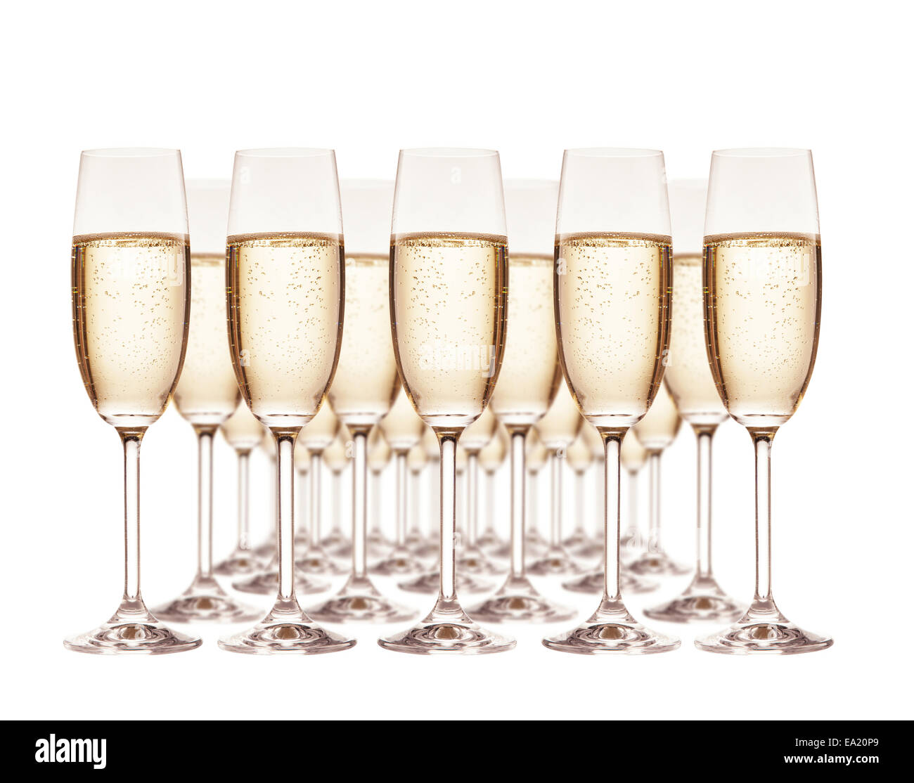 Group of champagne glasses isolated on white background Stock Photo