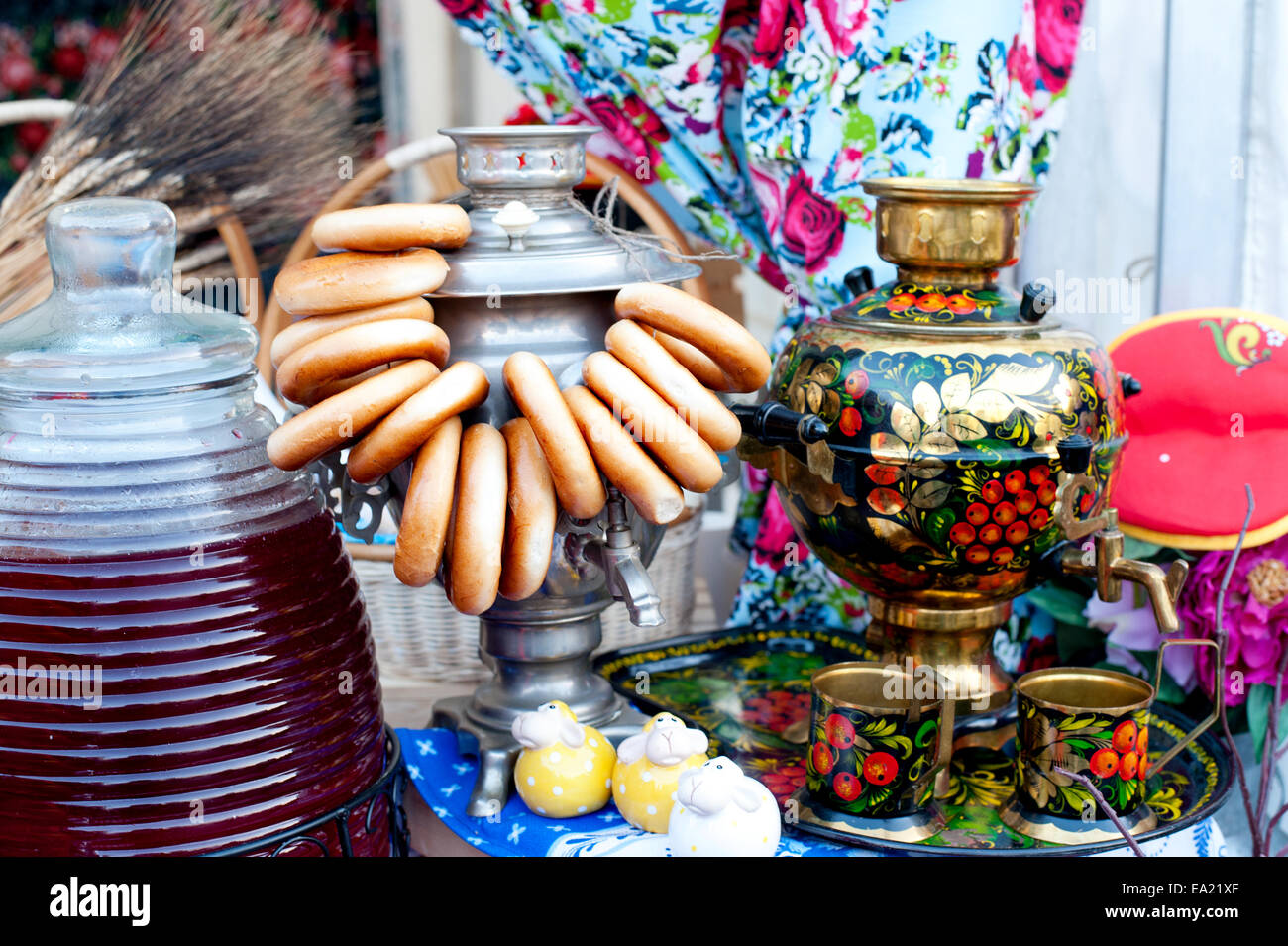 Traditional Russian tea and snack food Stock Photo
