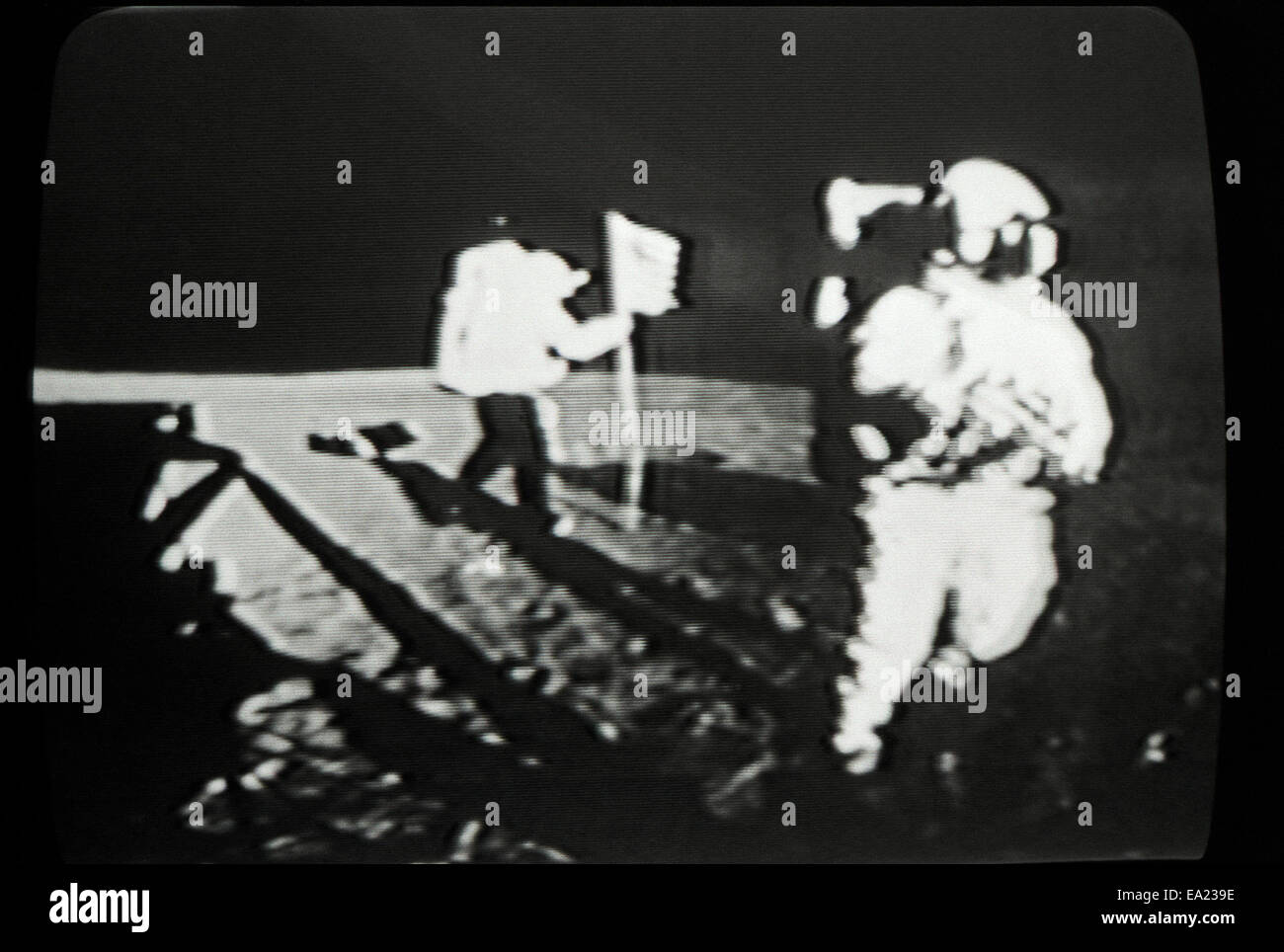 Moon landing 20 July 1969 with Neil Armstrong and Buzz Aldrin photographed in actual time on the television in Los Angeles, California, USA  KATHY DEWITT Stock Photo