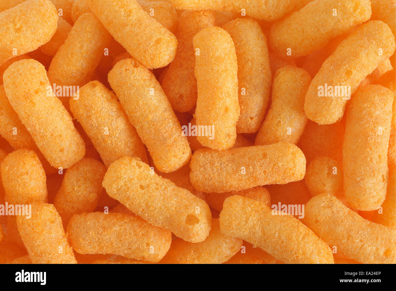 Cheese flavored puffed corn snack Stock Photo