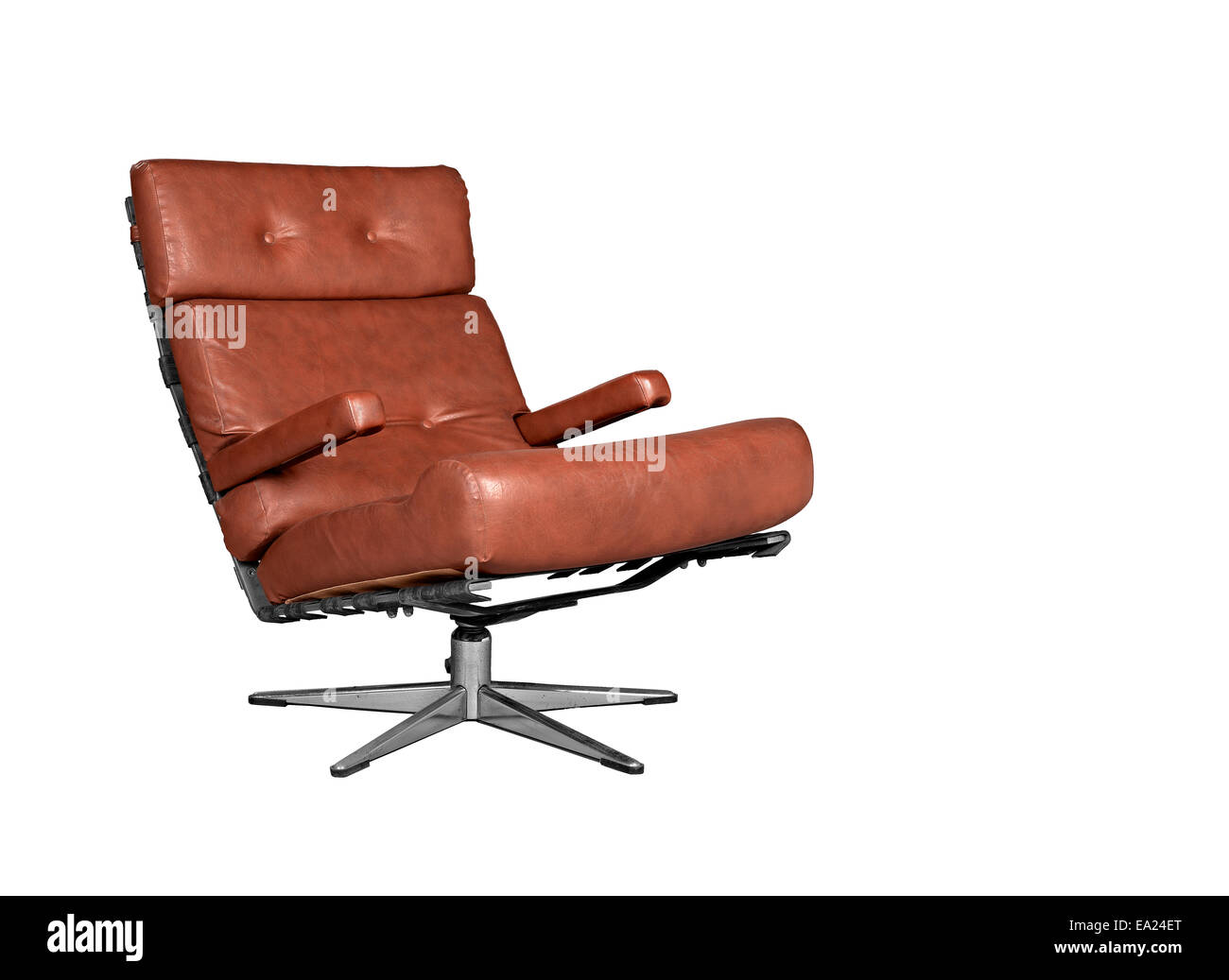 Soft brown leather stylish and retro chair on white Stock Photo