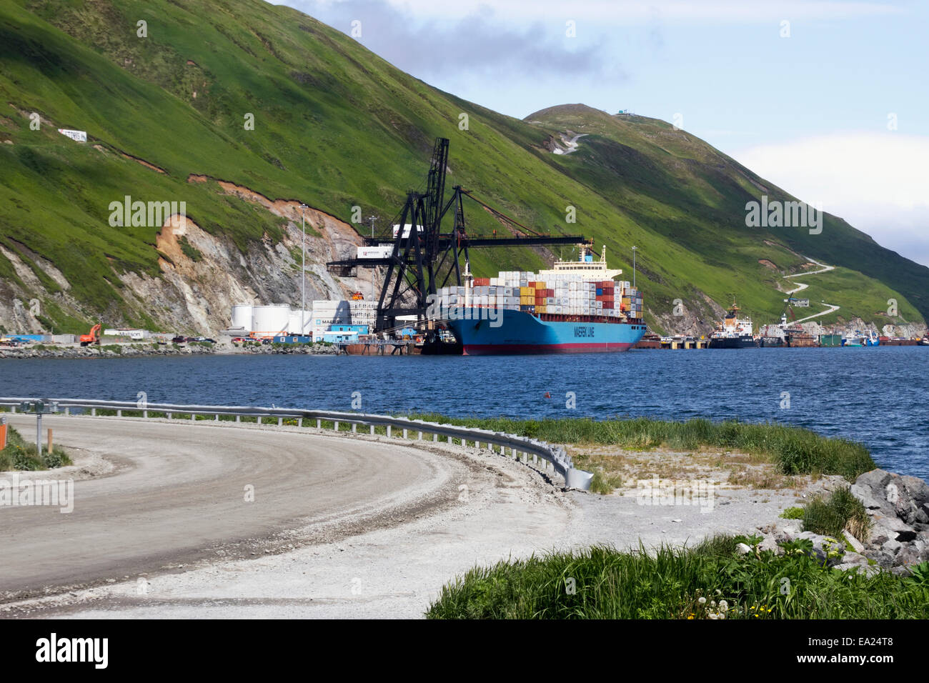 Maersk container vessel, Sea Land Charger, in Unalaska Bay, Unalaska, Alaska Stock Photo