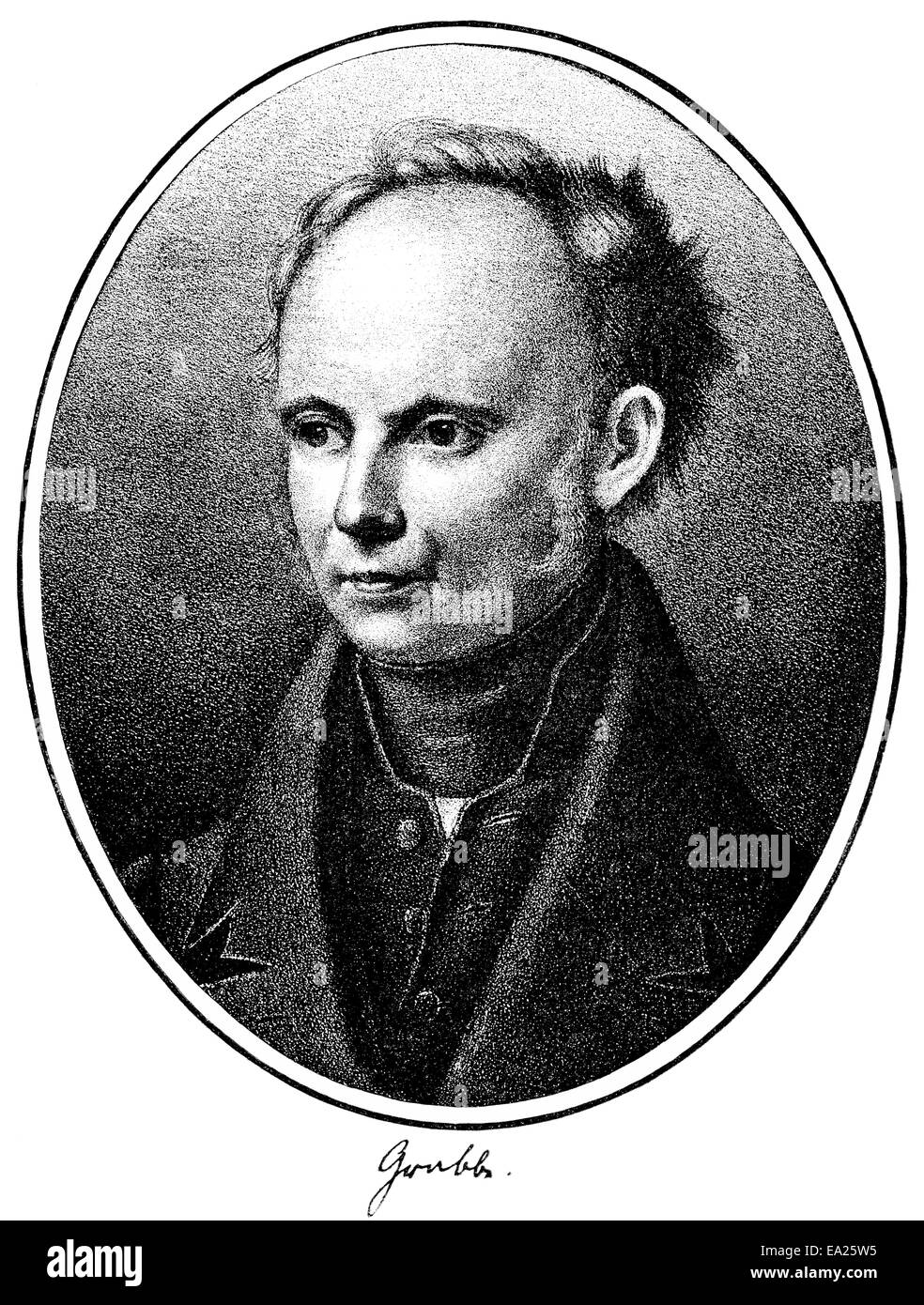 Portrait of Christian Dietrich Grabbe 1801 - 1836, a German dramatist of the Vormärz era, Christian Dietrich Grabbe, 1801 - 1836 Stock Photo