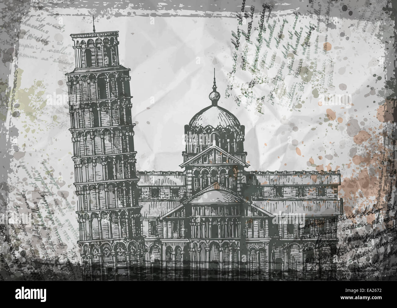 Italy. Pisa tower sketch vector illustration Stock Photo
