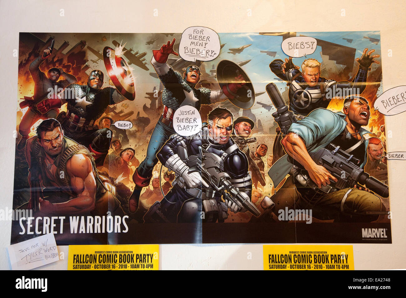Secret Warriors poster advertising a comic book party. St Paul Minnesota MN USA Stock Photo